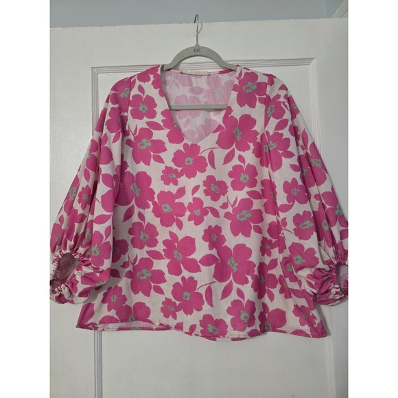 Vine & Love Tops - Vine & Love Women Balloon Sleeve Floral Peasant Top Small Mod Retro Hippie Pink